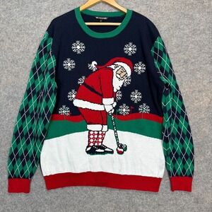Travis Mathew Santa Golfing Ugly Christmas Sweater Mens 2XL Graphic Limited Rare